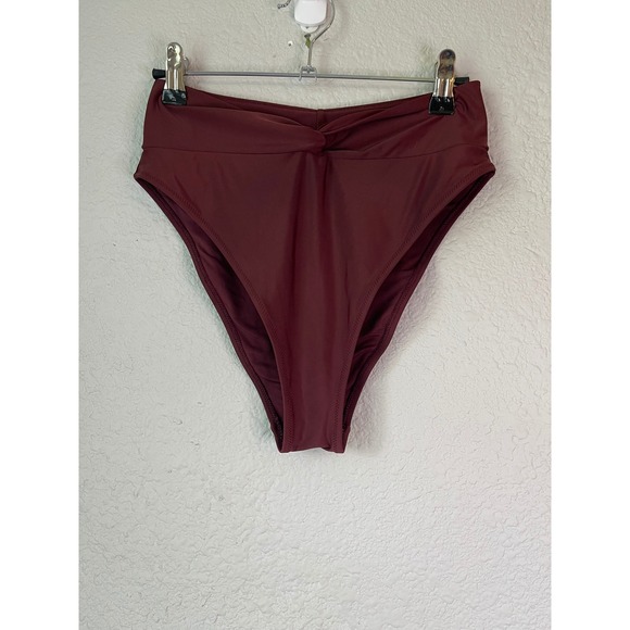 Aerie High Cut Cheeky‎ Bikini Bottom Swimsuit Burgundy Medium M - Picture 1 of 3